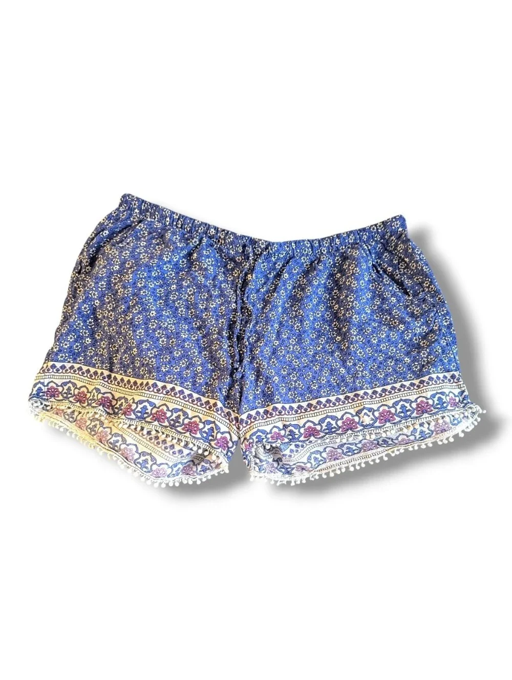 Blue All-Over Floral Print Flowy Boho Drawstring Shorts Size Lg (11-13)